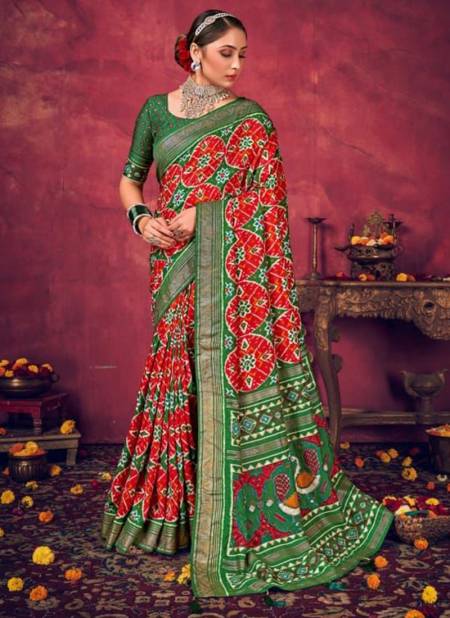 Green And Red Colour Kesariya 4 Shubh Shree Velvet Tusser Silk Ethnic Wear Saree Collection 4001
